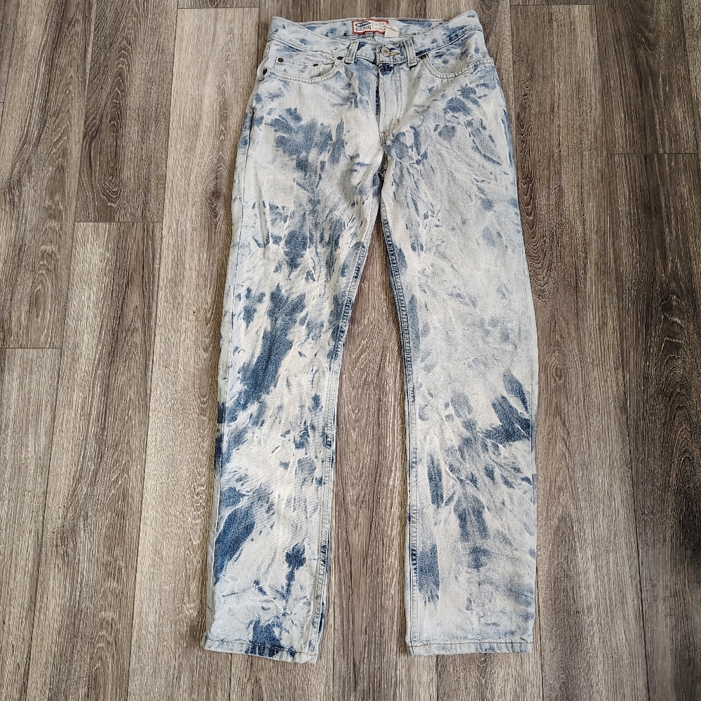 Vintage Old Navy Blue and White Tie-Dye Straight Jeans Sz 8
